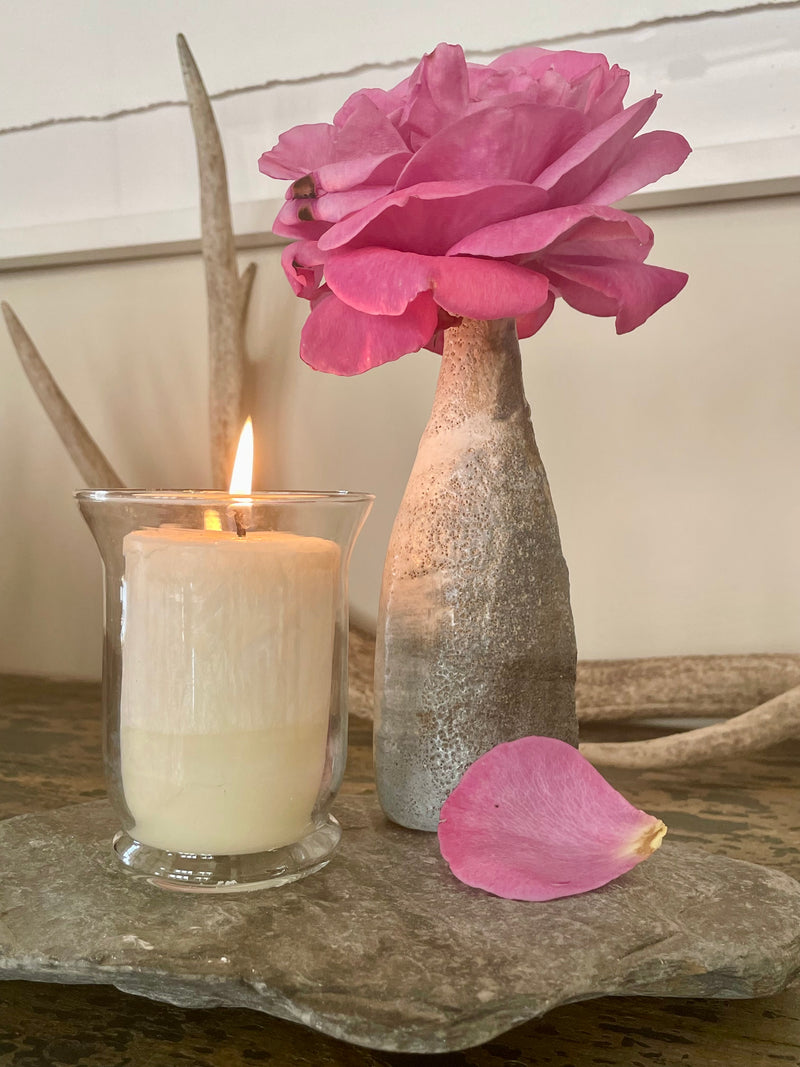 Fragrance Free Plant & Beeswax Votive in Hurricane Glass